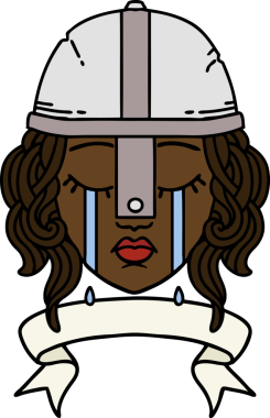 Retro Dövme Tarzı Ağlayan insan savaşçı karakteri Bir insan tarafından çizilmiş pankartıyla