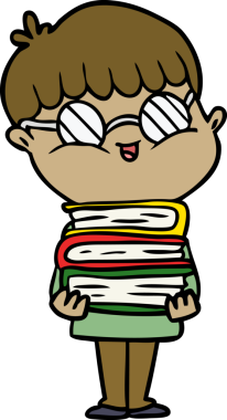 Bir insan tarafından çizilmiş gözlük takan çizgi film çocuğu.