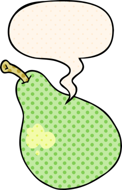 Bir insan tarafından çizilmiş çizgi roman tarzında konuşma baloncuğu olan armut.