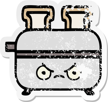 Bir insan tarafından çizilmiş bir ekmek kızartma makinesinin hüzünlü çıkartması.