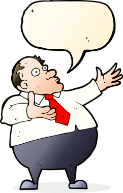 Bir insan tarafından çizilmiş bir konuşma balonuyla çileden çıkarılmış orta yaşlı bir adam.