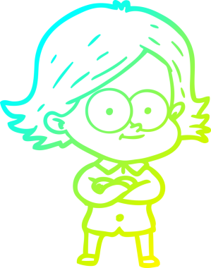 Bir insan tarafından çizilmiş mutlu çizgi film kızı çizimi.