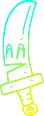 Bir çizgi filmin soğuk gradyan çizimi bir insan tarafından çizilmiş sihirli bir kılıç.