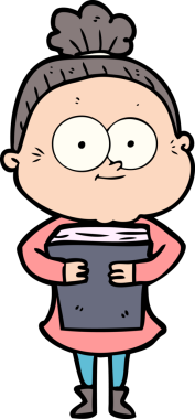 Bir insan tarafından çizilmiş mutlu yaşlı kadın çizgi filmi.