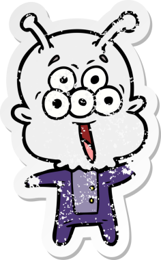 Bir insan tarafından çizilmiş mutlu çizgi film uzaylısının sıkıntılı çıkartması.