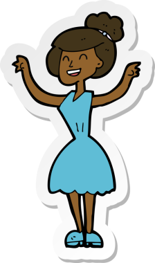 Bir insan tarafından çizilmiş, kollarını kaldırmış bir karikatür kadının çıkartması.