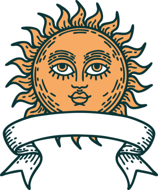 Bir insan tarafından çizilmiş güneşli geleneksel dövme.