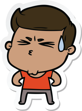 Bir insan tarafından çizilmiş terleyen bir karikatür adamın çıkartması.