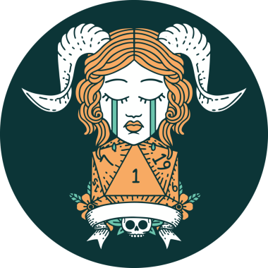 Ağlama ikonu, bir insan tarafından çizilmiş doğal bir D20 zar ile bağlanıyor.