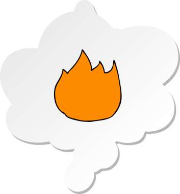 Düşünce baloncuklu çizgi film ateşi insan tarafından çizilmiş bir çıkartma gibi.