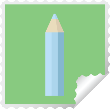 Bir insan tarafından çizilmiş mavi renkli kalem kare etiket