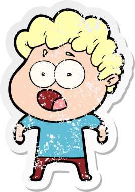 Bir insan tarafından çizilen şaşkınlık içinde soluk soluğa kalmış bir çizgi film karakterinin sıkıntılı çıkartması.