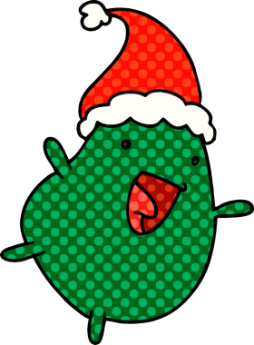 Bir insan tarafından çizilmiş kawaii fasulyesinin Noel karikatürü.