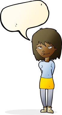 Bir insan tarafından çizilmiş konuşma balonlu mutlu kadın çizgi filmi.