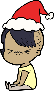 Bir insan tarafından çizilmiş Noel Baba şapkası giyen sinirli bir hippi kızın el çizimi.