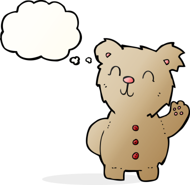 Bir insan tarafından çizilmiş düşünce balonlu oyuncak ayı.