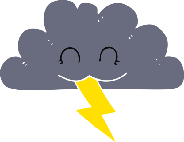 Bir insan tarafından çizilmiş fırtına bulutunun düz renk çizimi