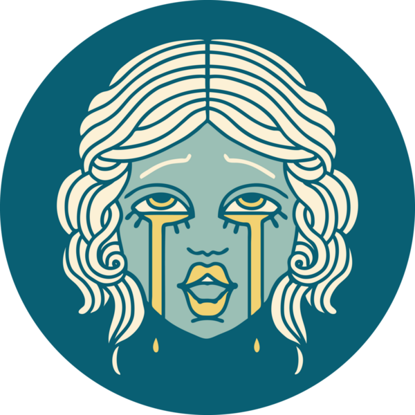 Bir insan tarafından çizilmiş çok mutlu, ağlayan bir kadın yüzünün ikonik dövme şekli.