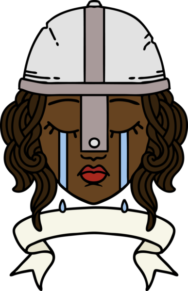 Retro Dövme Tarzı Ağlayan insan savaşçı karakteri Bir insan tarafından çizilmiş pankartıyla