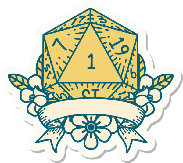 Bir insan tarafından çizilmiş doğal bir d20 zar etiketi.