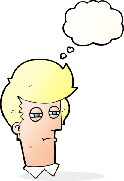 Bir insan tarafından çizilmiş düşünce baloncuğu olan şaşı gözlü çizgi film adamı.