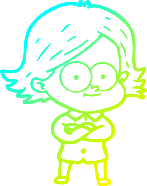 Bir insan tarafından çizilmiş mutlu çizgi film kızı çizimi.