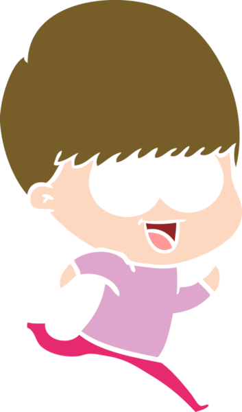 Bir insan tarafından çizilmiş mutlu düz renkli çizgi film çocuğu.