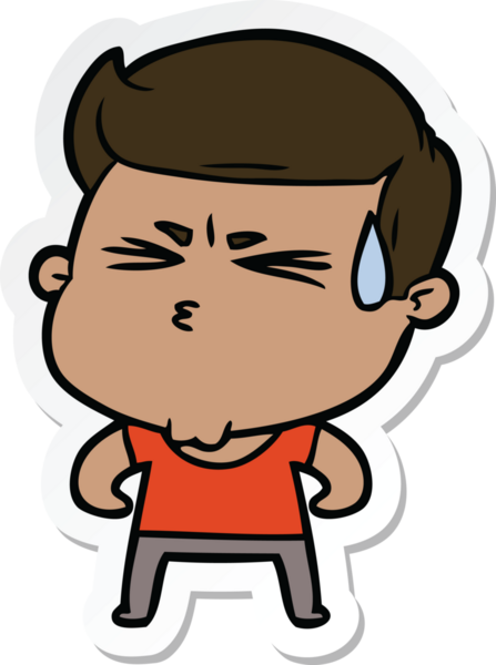 Bir insan tarafından çizilmiş terleyen bir karikatür adamın çıkartması.