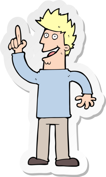 Bir insan tarafından çizilmiş yeni bir fikri olan bir karikatürcünün çıkartması.