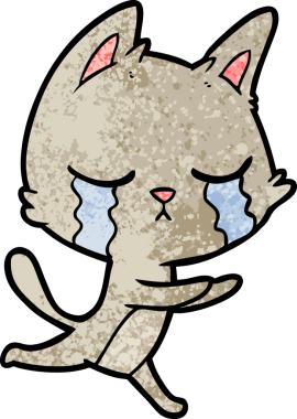 Bir insan tarafından çizilmiş ağlayan çizgi film kedisi.