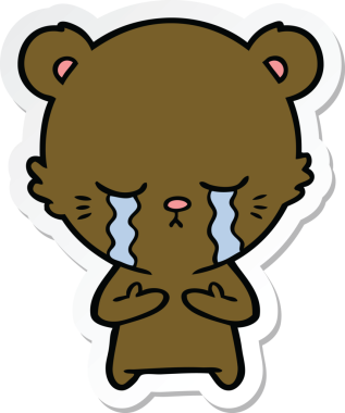 Bir insan tarafından çizilmiş ağlayan çizgi film ayısının çıkartması.