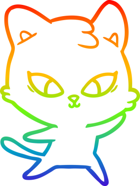 Gökkuşağı gradyan çizgisi bir insan tarafından çizilmiş şirin bir çizgi kedi çizimi