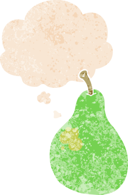 Düşünce baloncuklu çizgi film armudu grunge sıkıntılı retro desenli bir insan tarafından çizilmiş