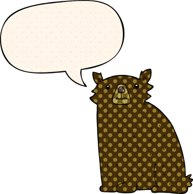 Bir insan tarafından çizilmiş çizgi roman tarzında konuşma balonu olan çizgi film ayısı.