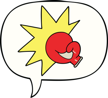 Bir insan tarafından çizilmiş konuşma balonlu boks eldiveni.