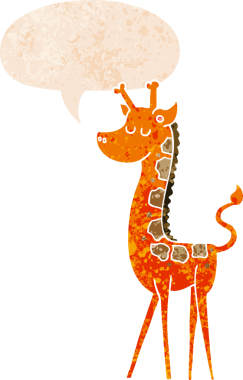 grunge içinde konuşma baloncuğu olan çizgi film zürafası bir insan tarafından çizilmiş tedirgin geçmiş dokuma tarzı