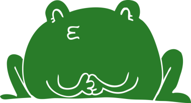 Bir insan tarafından çizilmiş düz renk çizgi film kurbağası.