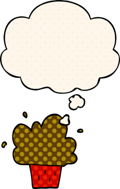 Bir insan tarafından çizilmiş, düşünce baloncuklu çizgi roman tarzı kek.