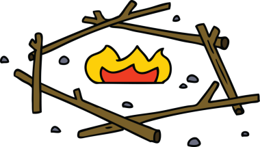 Bir insan tarafından çizilmiş bir kamp ateşinin el çizimi karikatürü