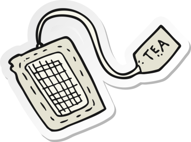 Bir insan tarafından çizilmiş bir çay poşetinin etiketi.