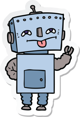 Bir insan tarafından çizilmiş robot karikatür çıkartması.