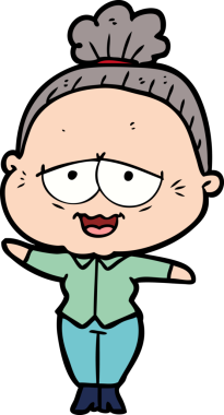 Bir insan tarafından çizilmiş mutlu yaşlı kadın çizgi filmi.