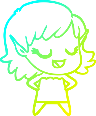 Bir insan tarafından çizilmiş mutlu bir elf kızı çizimi.