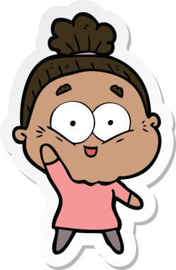 Bir insan tarafından çizilmiş mutlu yaşlı bir kadının çıkartması.