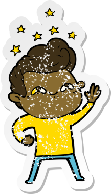 Bir insan tarafından çizilmiş heyecanlı bir karikatür çıkartması.