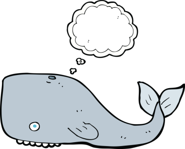 Bir insan tarafından çizilmiş düşünce baloncuklu çizgi film balinası