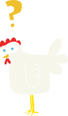 Bir insan tarafından çizilmiş kafası karışmış tavuğun düz renk çizimi