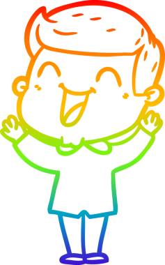 Gökkuşağı gradyan çizgi çizimi bir insan tarafından çizilmiş gülen bir karikatür adam