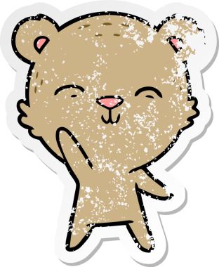 Bir insan tarafından çizilmiş mutlu çizgi film ayısının sıkıntılı çıkartması.