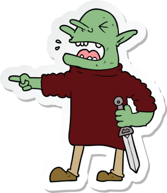 Bir insan tarafından çizilmiş bıçaklı çizgi film cininin çıkartması.